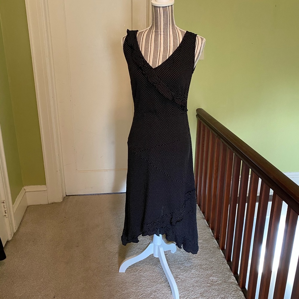 Black polka dot midi dress with ruffles size 8 H&M